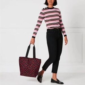 Lulu Guinness Black and Red Lip Print Tote